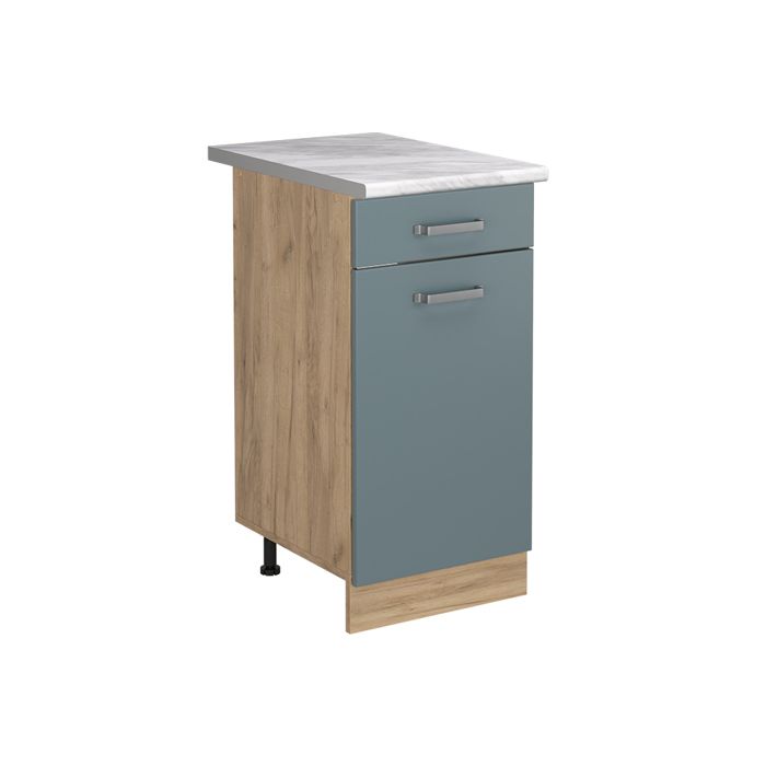 Meuble bas de cuisine R-Line 40cm plan de travail Marbre Bleu-gris/Chêne doré Vicco 61167