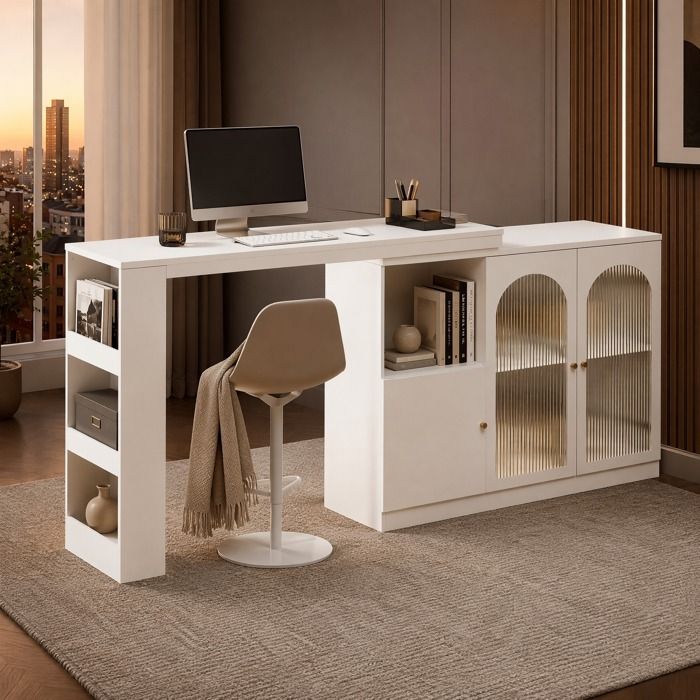 Meuble bar rotatif - ZEVKOR - 120x40x97 cm - Pivotant 360° - Portes vitrées - Rangement ouvert/fermé