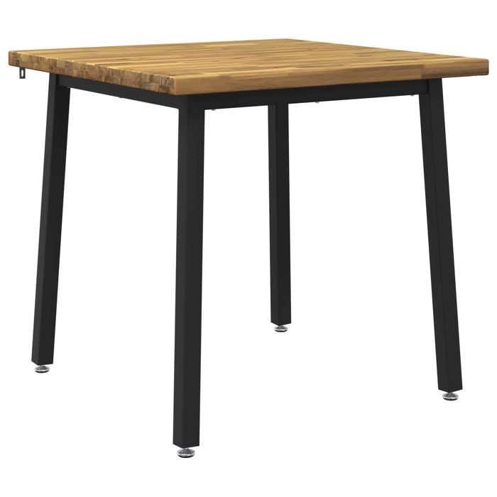 NEW Table de repas dintérieur/extérieur - 70x70x75 cm Bois dAcacia Massif Blanc et noir Carré FR_37530
