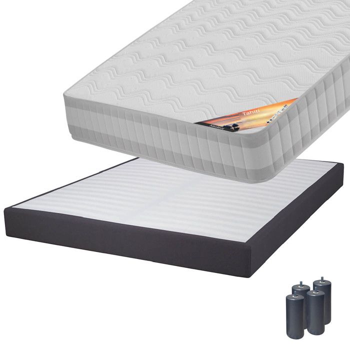 TAHITI - Pack Matelas 140x190 + Sommier Tapissier Démontable 2x20 Lattes Anthracites + Pieds Anthracites 15cm TAHITI - Pack Matelas 140x190 + Sommier Tapissier Démontable 2x20 Lattes Anthracites + Pieds Anthracites 15cm
