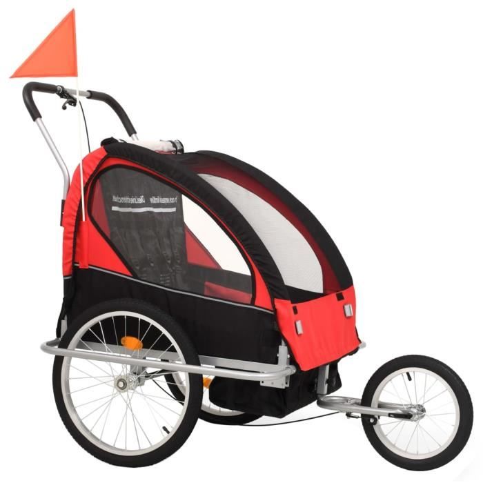 Remorque à vélo et poussette pour enfants 2-en-1 Ayhao2 - Noir et rouge