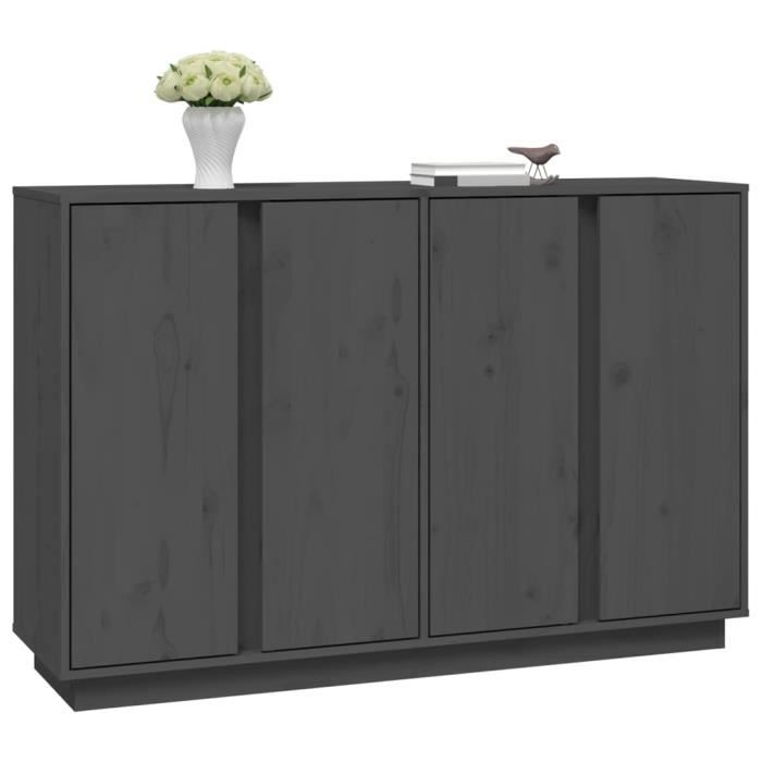 Buffet Gris 120x35x80 Cm En Bois Massif De Pin, Neuf, Rangement