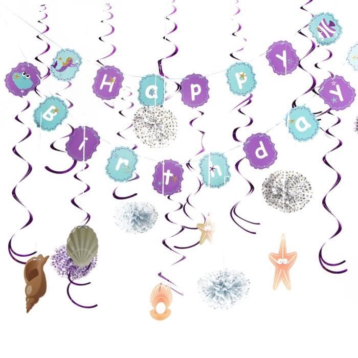 Petite Fete Sirene Decorations Joyeux Anniversaire Banniere Pourpre De Remous De Decoration Coquillage Garland Und 3k0yng Cdiscount Maison