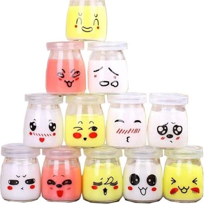 12 Pot Yaourt En Verre Avec Couvercles Decor Emoticone Differents Bocal Creme Dessert Contenance 100 Ml Cdiscount Sante Mieux Vivre