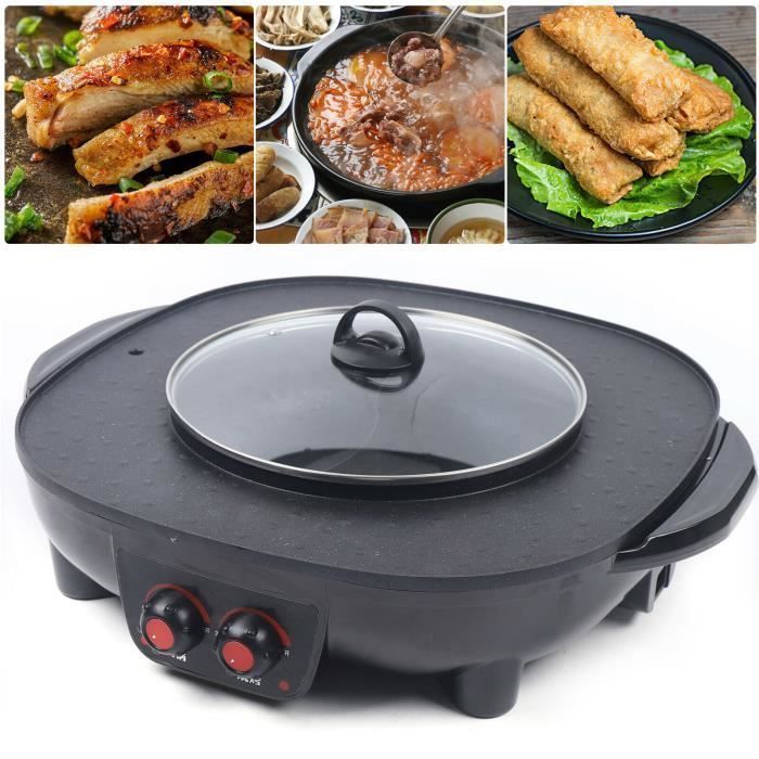 2in1 2.1KW Hot Pot BBQ électrique Shabu Hotpot sans fumée Grill Pan Grill Machine