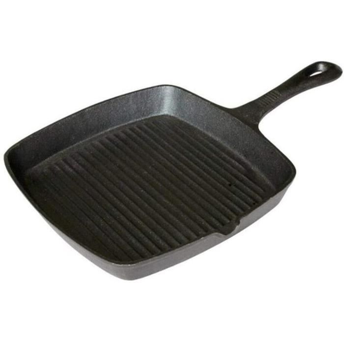 Poêle à Griller En Fonte Pttnyuere - Steak Pan Antiadhésive Avec Poignée Bois - Pour Saisir, Frire Et Griller