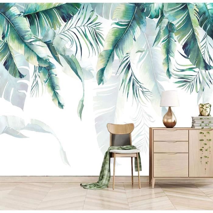 Papier Peint Panoramique 3D Feuilles De Plantes Vertes Tropicales Auto ...