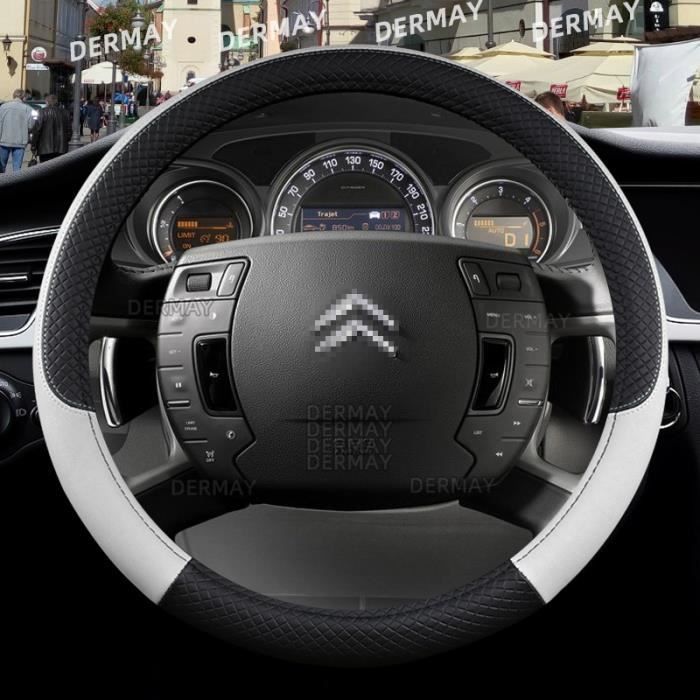 Housse de volant - O Face Blanc - Compatible Citroën C1 C2 C3 C4 C5 - Confort conducteur - Design élégant