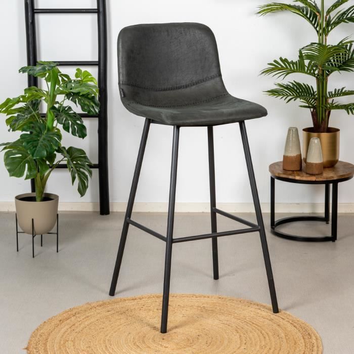Livin24 Tabouret de bar industriel Mikky noir eco-cuir 65-78 cm