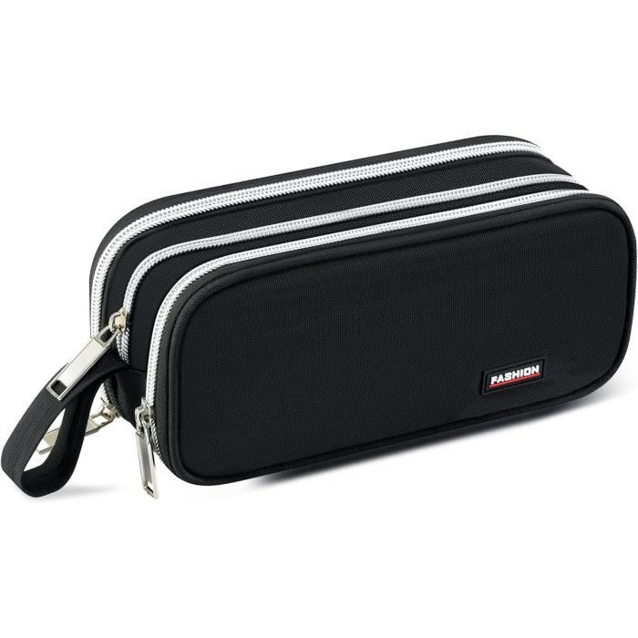 Grande Trousse Scolaire AiQInu 23x11x6cm - 5 Compartiments - Organisation Stylos - Noir - Oxford Durable