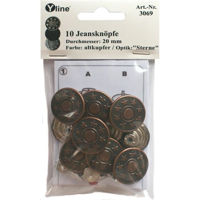 Lot De 6 Boutons Pression Pour Jeans - Métal Bronzé Motif Ciseaux 20x8 Mm - Neuf France