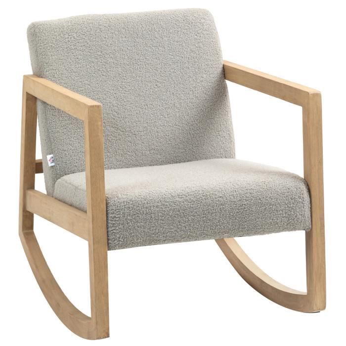 Fauteuil lounge à bascule bois hévéa effet peau de mouton