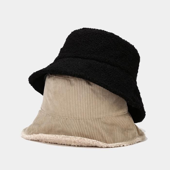 DAMILY® Bob Femme Homme Chapeau Hiver Velours côtelé-Noir Noir - Cdiscount  Prêt-à-Porter