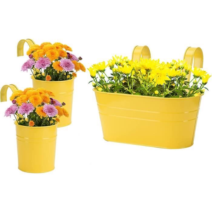 Pots De Fleurs Muraux Avec Poignu00e9es, Double Crochet Amovible, Jardiniu00e8re En Mu00e9tal E27, Garde-corps, Clu00f4ture, Balcon, Du00e9corations De Jardin