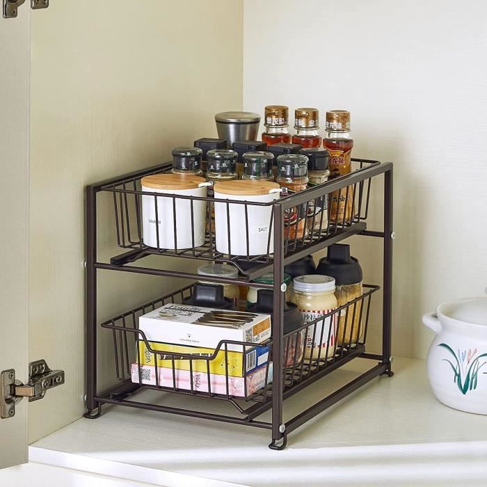 Serviteur wc,rangement cuisine rangement organisation Organisateur sous  évier à 2 niveaux,pour salle de bain- W-2 Tier-2 basket