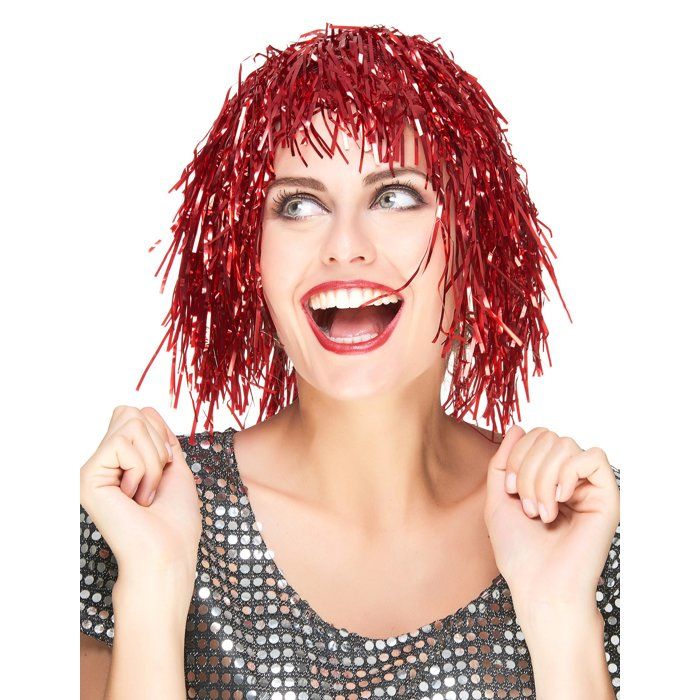 Comparer les prix de Accessoire déguisement vendu seul - Perruque à frange métallique rouge adulte