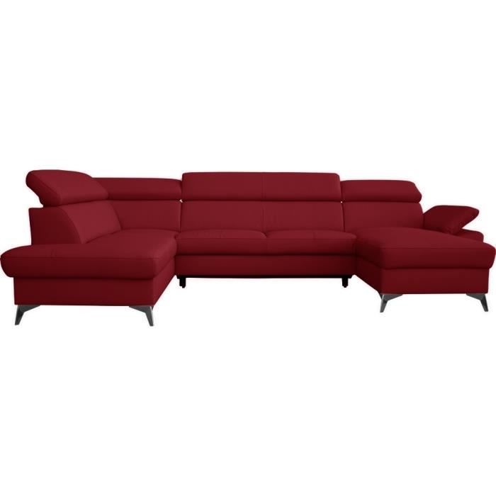 Canapé dangle convertible en cuir italien de luxe 7/8 places WARINI avec coffre rouge foncé angle gauche