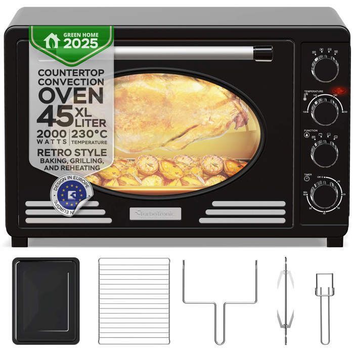 TurboTronic EV45R - Four électrique 45 L - Four de table chaleur tournante - Mini four- Portes françaises - 2000 W - 230°C - Turbotronic
