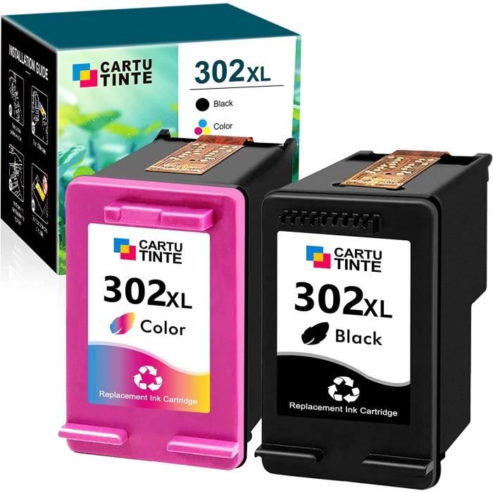 Pack Cartouches Encre HP 302 XL Noir + Couleur Compatibles - Haute Capacité - Pour Deskjet, Envy, Officejet