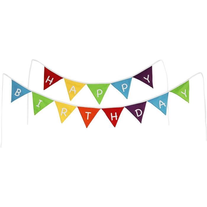 Banderole Joyeux Anniversaire Guirlande Happy Birthday Decoration Fanions En Tissu Triangle Arc En Ciel Cdiscount Maison