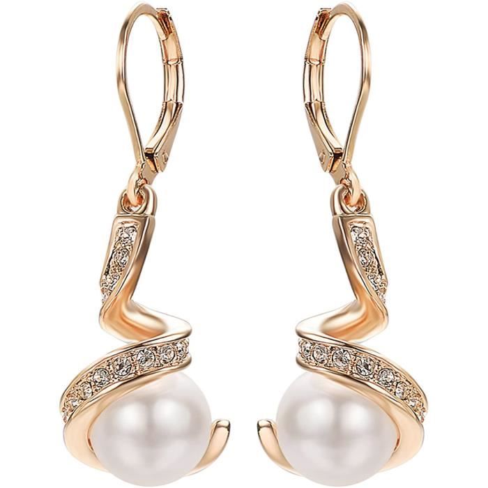 Boucles D'oreilles Pendantes - Perles De Culture Et Grenats Naturels - Monture Plaqué Or 14 Carats - Fermoir Dormeuse - Neuf Avec étiquettes