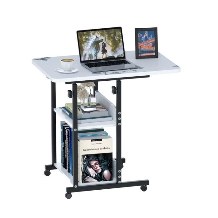 Table Ordinateur Mobile Table D'Ordinateur Roulante Réglable - Bureau Assis-Debut Rose Avec Plateau Souris Table Ordinateur Portable Avec Roulette