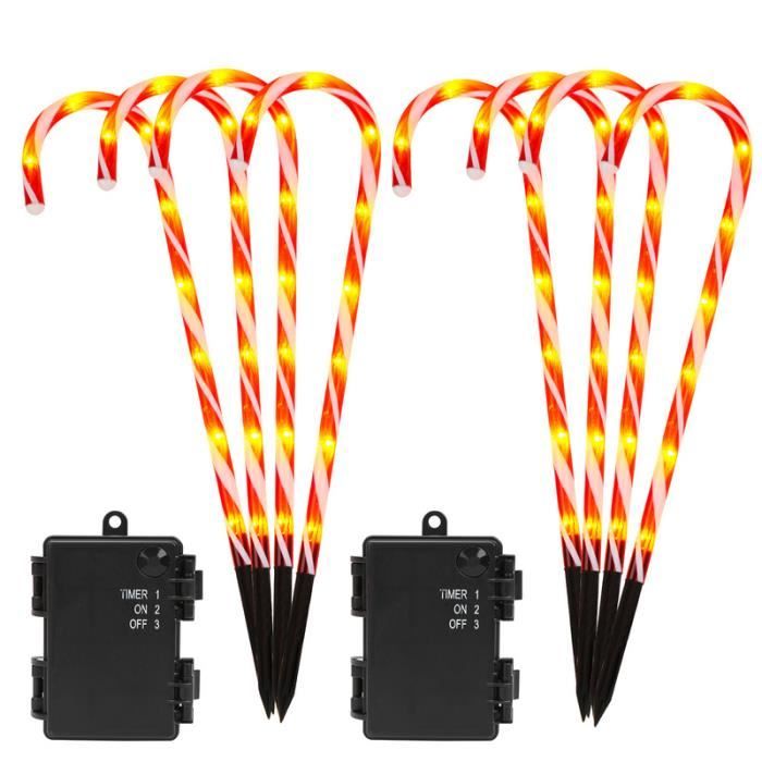 Décoration De Noël Extérieure éclairée, 5 Pack De Lumières De Canne De Noël, Lumière Solaire LED Pour Décor De Jardin Extérieur Noël Candy Cane En Forme, Illuminé | FR