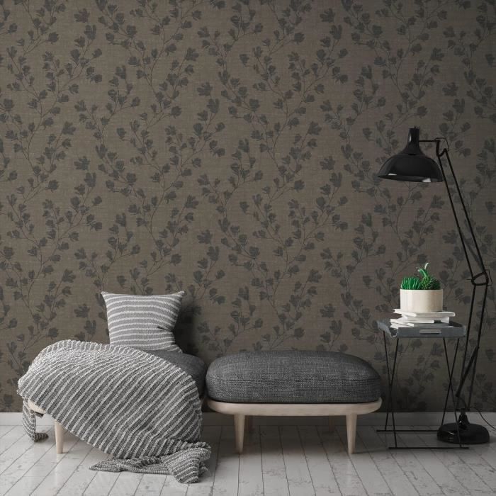 Papier Peint Intissé Marburg Gris Beige Uni Ornement - 10,05m X 0,53m, Allemagne