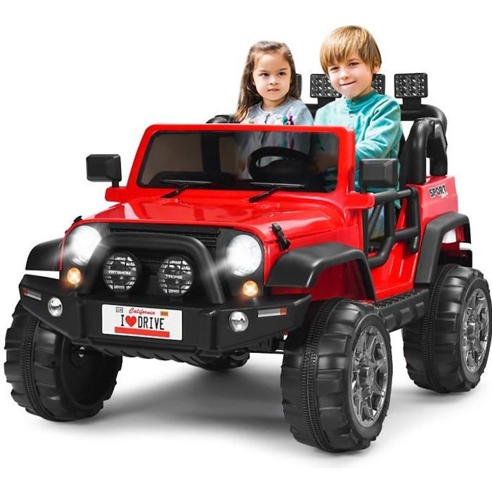costway jeep voiture 4x4 électrique 12v pour enfants 3+ ans, 2 places, télécommande 2.4g, lumières led et musique,rouge