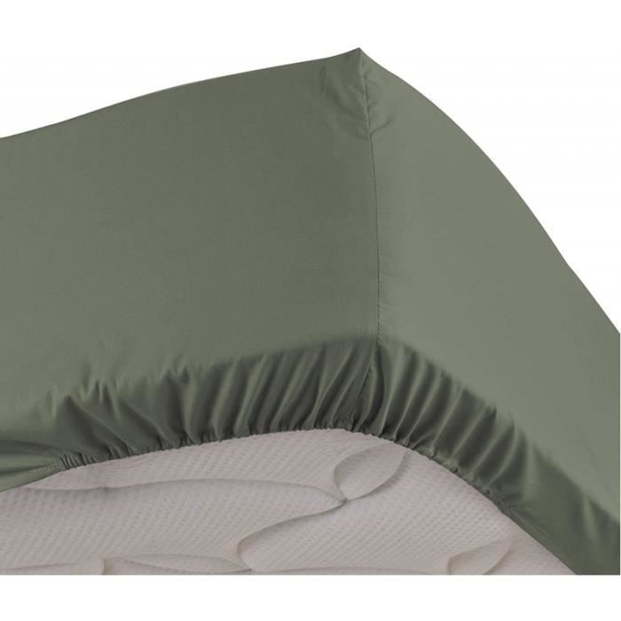 DOUCEUR D INTERIEUR Accueil - Drap housse uni - 140x 190 cm - Percaline - Vert Kaki