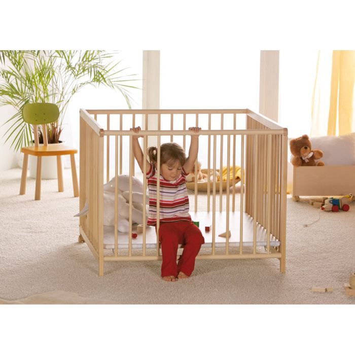 Parc En Bois Merlin Naturel Avec Tapis De Sol C Cdiscount Puericulture Eveil Bebe