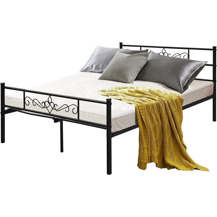 goplus cadre de lit simple en fer avec support de lattes, lit à plateforme avec pieds robustes,197x92 cm, noir