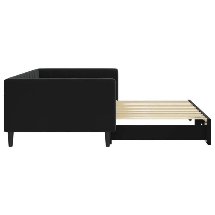 KEENSO Lit de jour avec lit gigogne noir 100x200 cm velours A3196702 84506