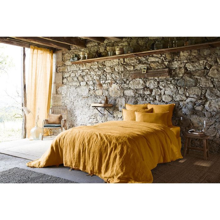 Housse de Couette 260 x 240 cm – Lin Lavé Français Luxe Soline – Miel