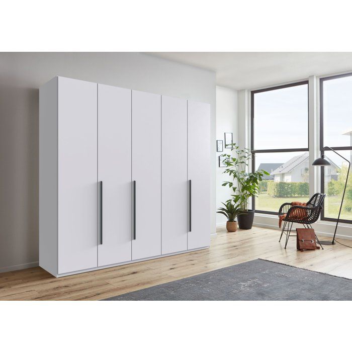 Armoire de chambre - LONDON - Couleur Blanc - 5 portes battantes - 3 tiroirs - 225 x 58 x 208 cm