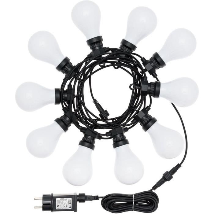 LOTTI Guirlande lumineuse extérieure guinguette dété Party Light - Raccordable - 10 ampoules - 24V - Blanc chaud - 550 mètres