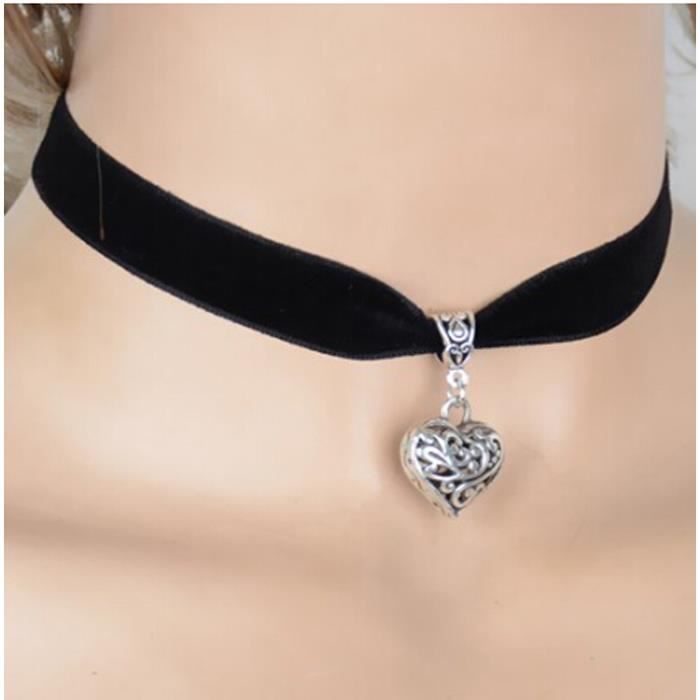 Collier Noir Ras Du Cou Signification Style rétro Tissu Noir Collier ras du cou pour les femmes - Achat