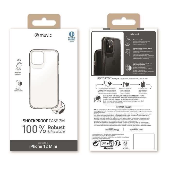 MUVITCHAN Recycletek Coque renforcée 2m transparent pour Iphone 12 mini