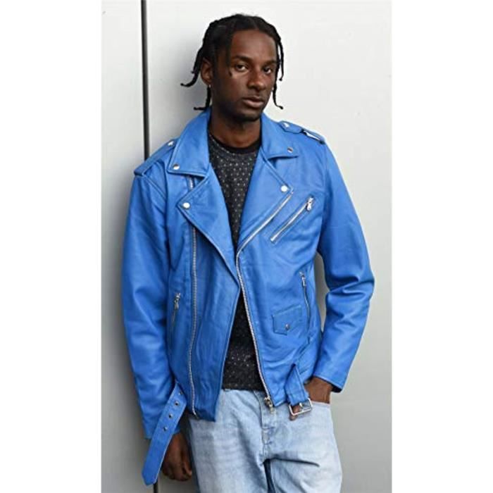Veste En Cuir Véritable Italienne - Noir - Taille XL (16-18) - Fermeture éclair - Neuf Sans étiquettes