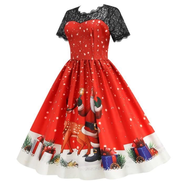 Robe de Noël festive A-line Swing élégante en dentelle Robe de Noël pour fille Longueur au genou Robe de fête de princesse Cadeau de Noël