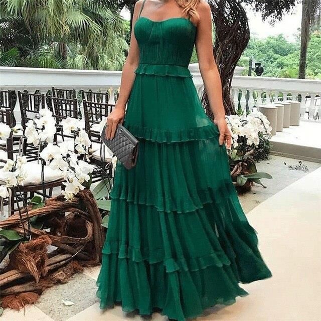 Robe Robe longue en Tulle vert pour femmes bretelles Spaghetti
