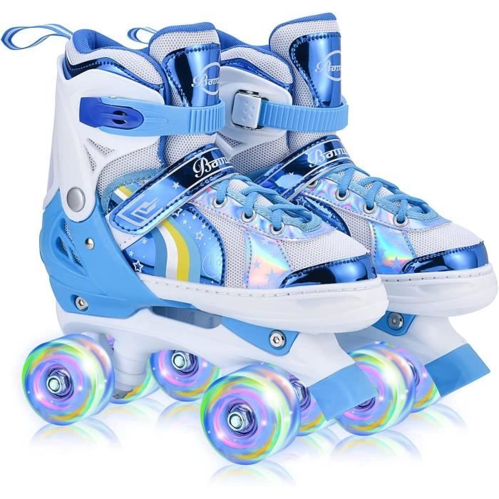 Patin a Roulette Fille, Roller Enfant 4 Roues avec Lumineuses, Patins à  roulettes Réglables Respirant,Roller Enfant Fille et Garçons