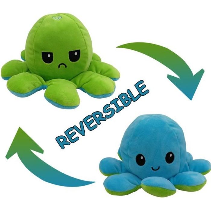 Jouet En Peluche Poupee Pieuvre Mignonne A Rabat Double Face Peluche Poulpe Reversible Flip Octopus Bleu Et Vert Cdiscount Jeux Jouets