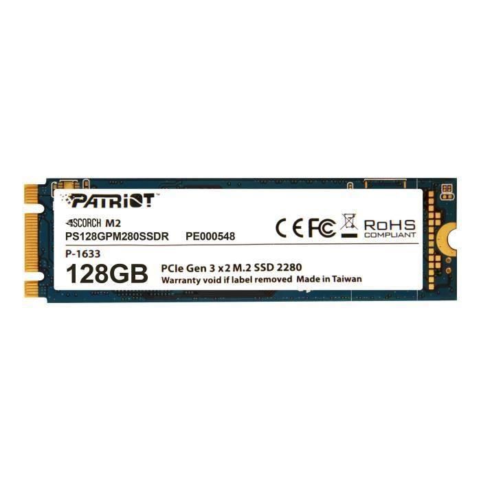 Disque SSD Patriot Scorch Disque SSD 128 Go interne M.2 2280 PCI Express 3.0 x2 (NVMe) mémoire tampon : 256 Mo pas cher Disque SSD Patriot Scorch Disque SSD 128 Go interne M.2 2280 PCI Express 3.0 x2 (NVMe) mémoire tampon : 256 Mo pas cher