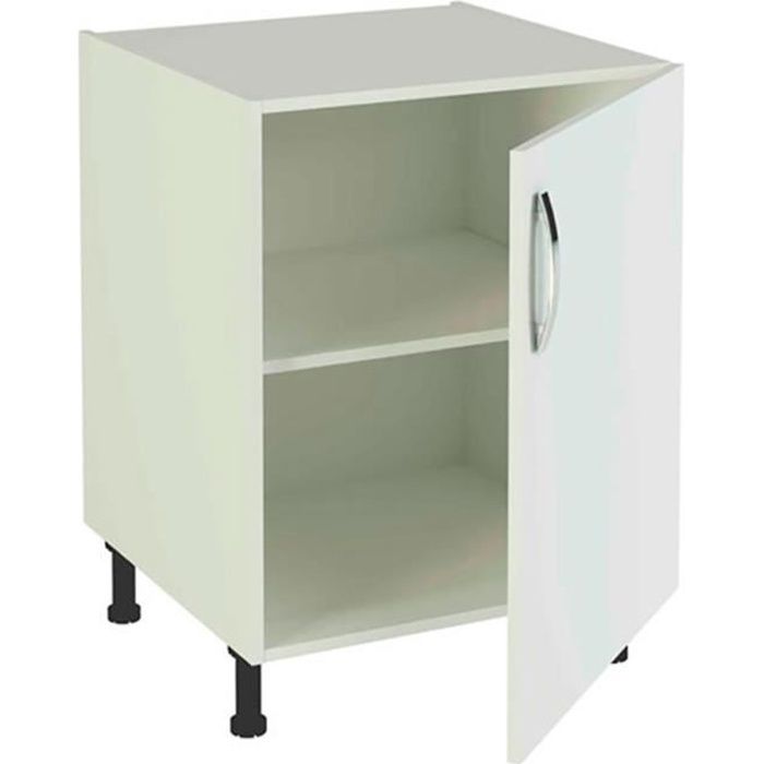 meuble bas de cuisine 1 porte coloris blanc - hauteur 85 x longueur 60 x profondeur 58 cm