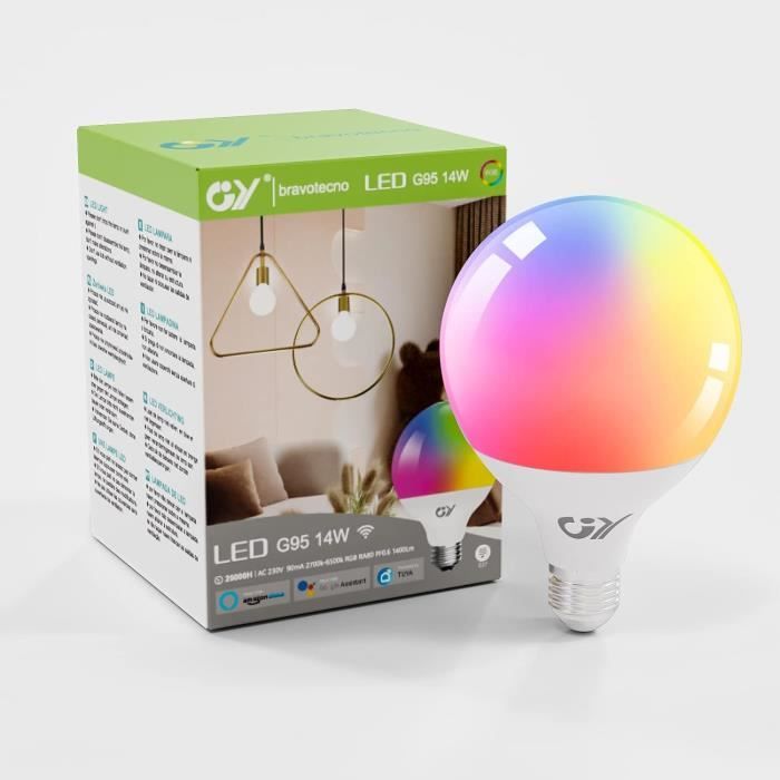 Ampoule LED Connectée WiFi E27 14W - Multicolore (16M Couleurs), 1500lm, Compatible Alexa/Google Home - Contrôle Vocal Et Appli