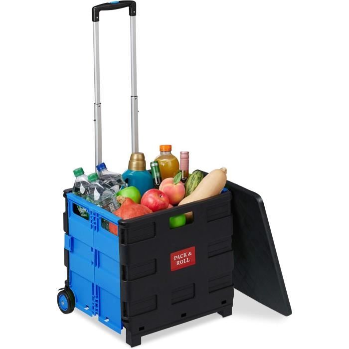 Relaxdays Chariot De Courses Pliable, Caisse Sur Roulettes, 25 Kg Poignee Telescopique Grillage Choix De Couleur 85173941