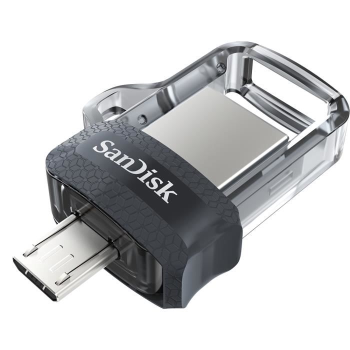 Clé USB SanDisk Ultra Dual Drive m3.0 – 64 Go – Connecteur USB Type-A et micro-USB – Gris