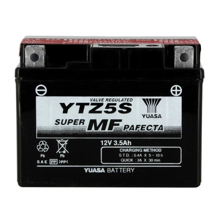YUASA - Batterie Moto 12V Sans Entretien Activée Usine YTZ5S - 3,7Ah - L113Mm W70Mm H80Mm