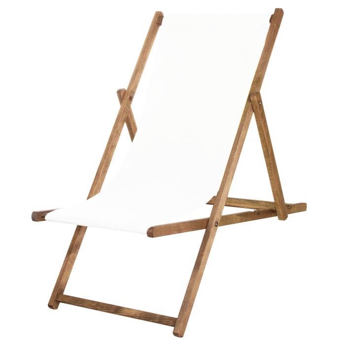 Transat de Jardin - SPRINGOS - Chaise longue pliante en bois de plage - Dossier textile interchangeable - 120 kg